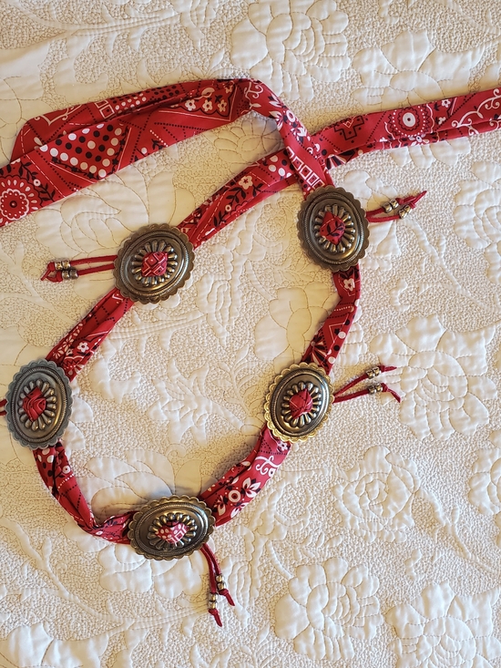 Handmade Accessories - Handmade Boho Bandana Concho Tie Belt – 5-Foot Long Western Fringe Statement Pie
